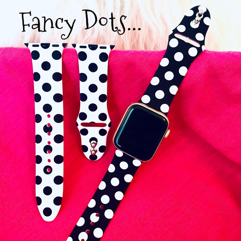Polka Dot Print Silicone Band For Apple Watch Two Colors Available Black/White Dots