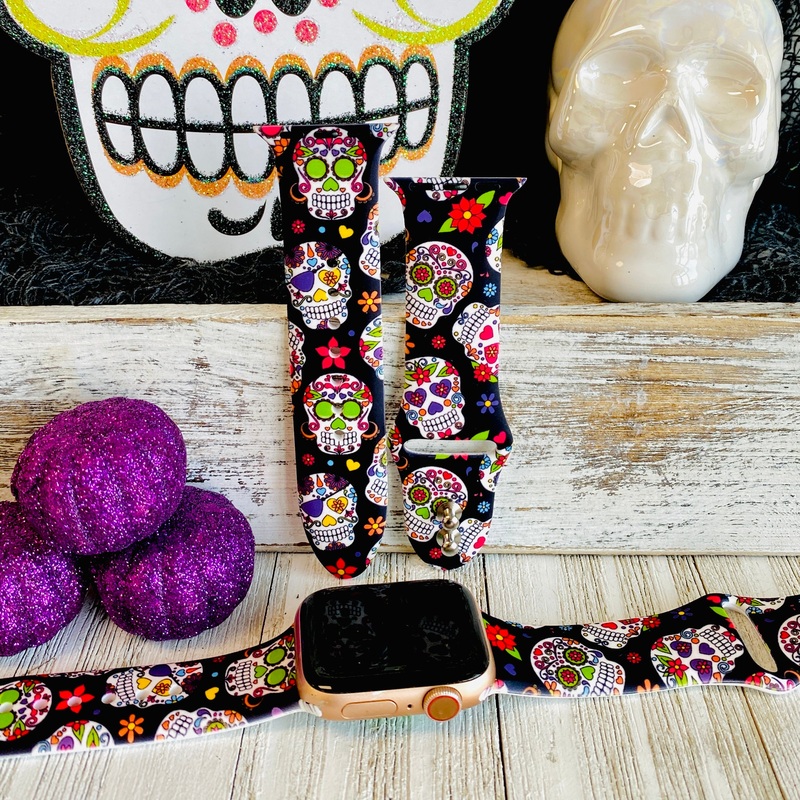Sugar Skull Print Silicone Band For Apple Watch