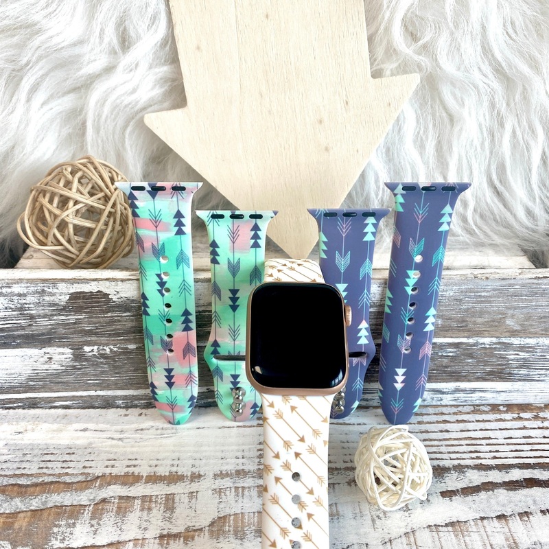 Boho-Feather Arrow Print Silicone Band For Apple Watch Multiple Colors Available Turquoise