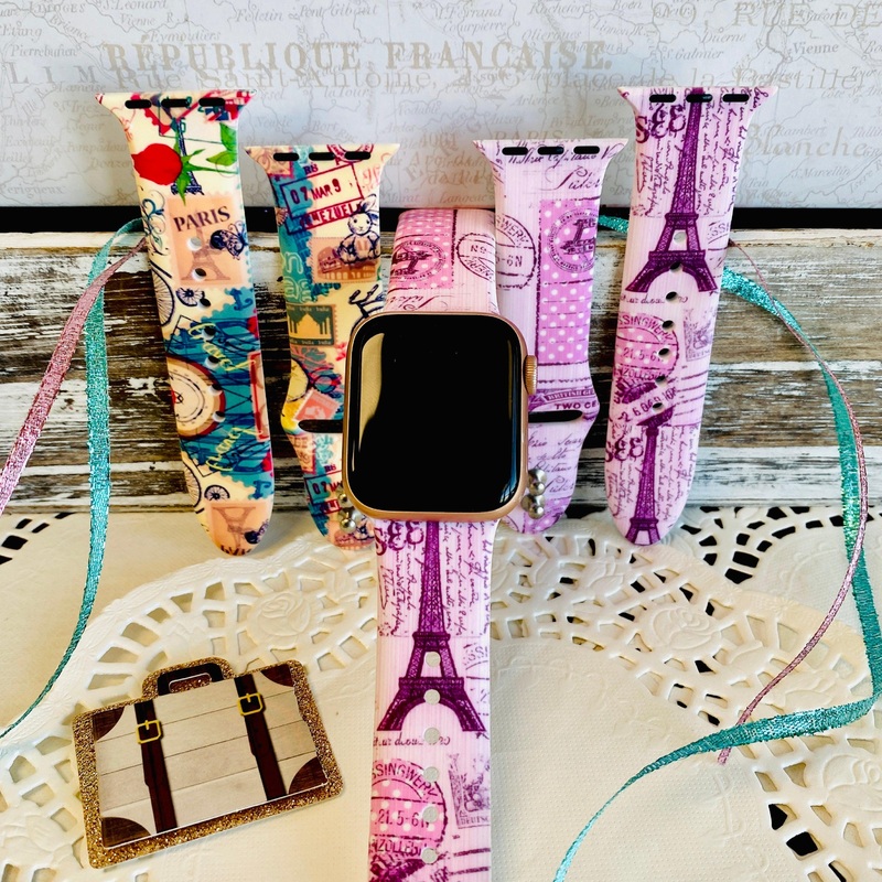 Bon Voyage Print Silicone Band For Apple Watch Two Colors Available Pink