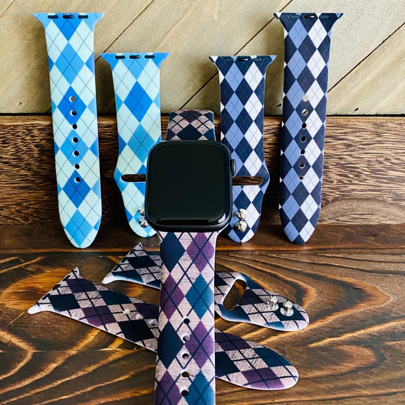 Classic Argyle Print Silicone Band For Apple Watch Multiple Colors Available Light Blue
