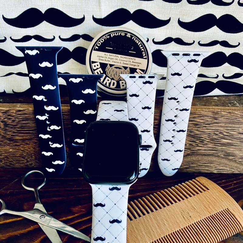 Dapper Mustache Print Silicone Band For Apple Watch Two Colors Available Black