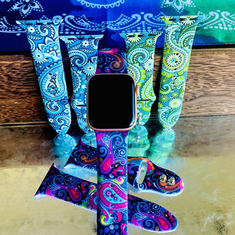 Fancy Paisley Print Silicone Band For Apple Watch Multiple Colors Available Green