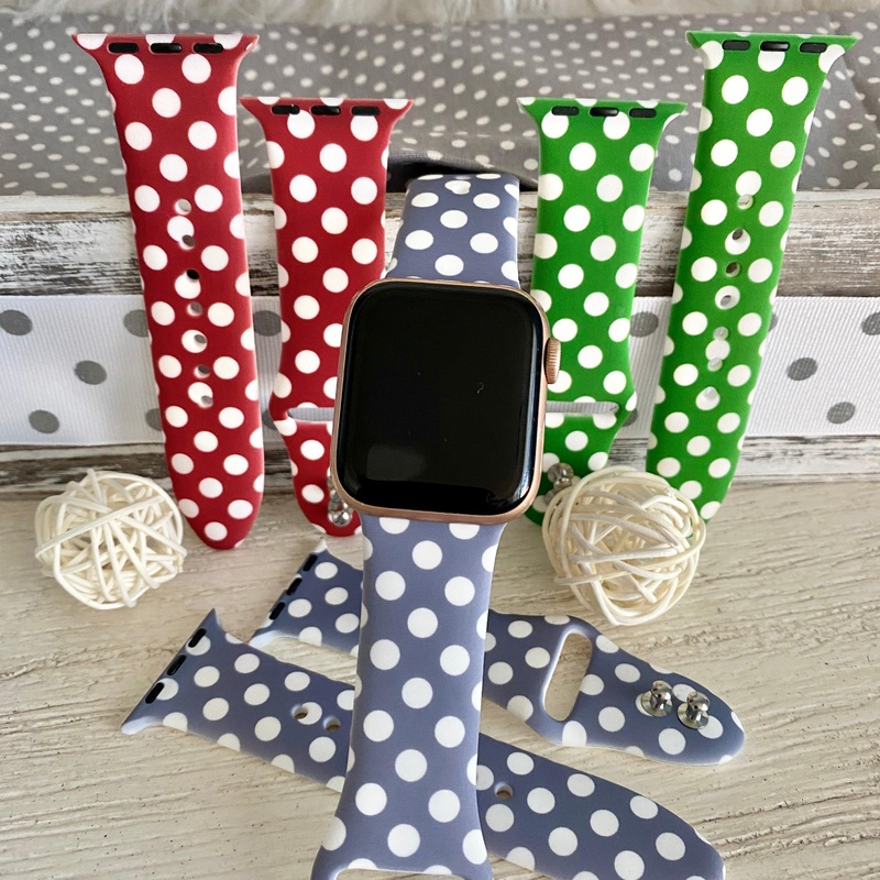 Fancy Polka Dot Print Silicone Band For Apple Watch Multiple Colors Available Green