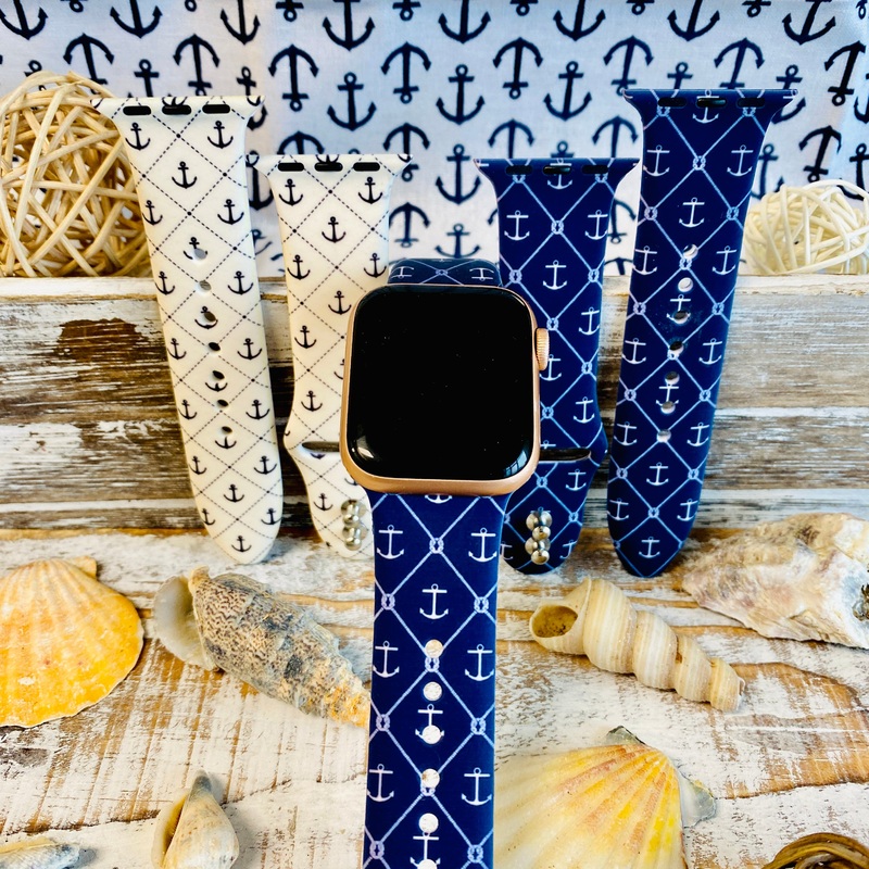 Nautical Anchor Print Silicone Band For Apple Watch Two Colors Available Cream