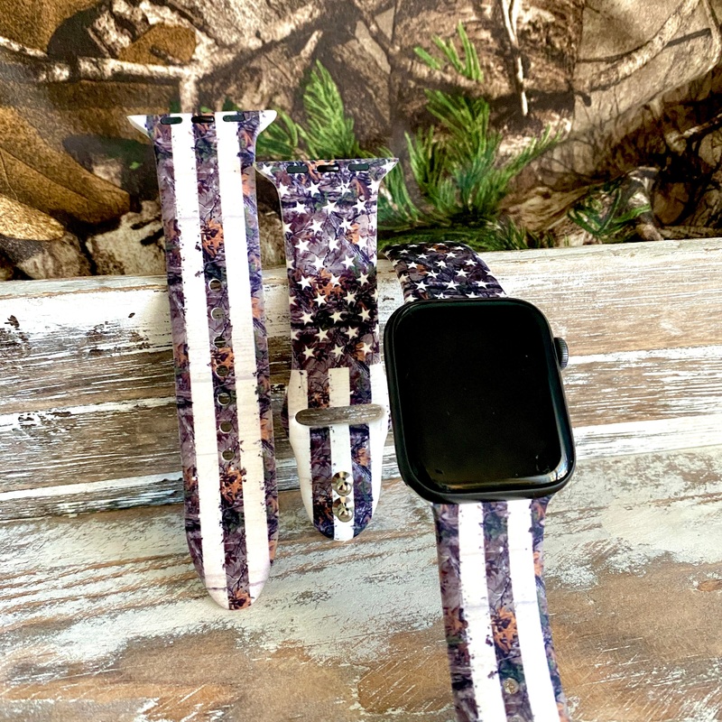 Rustic Camo Flag Print Silicone Band For Apple Watch