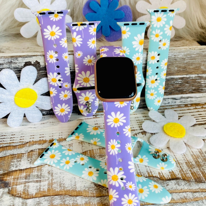Spring Daisies Print Silicone Band For Apple Watch Two Colors Available Lavender