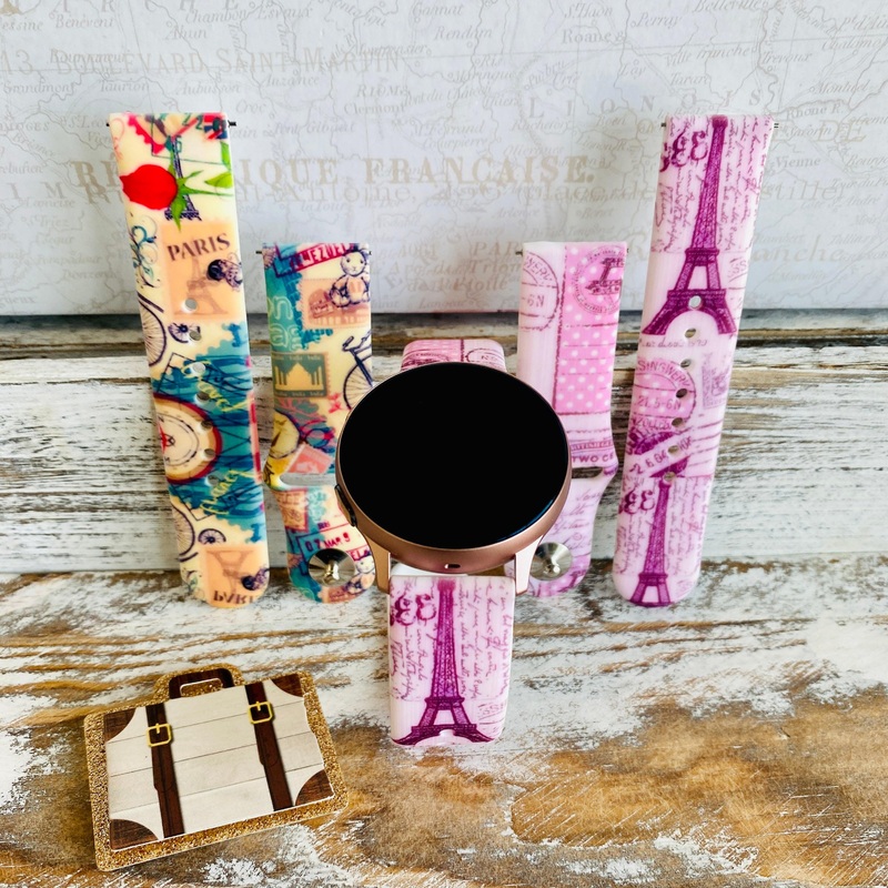 Bon Voyage Print Silicone Band For Samsung Watch Multiple Colors Available Pink