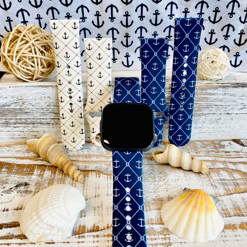 Nautical Anchor Print Silicone Band For Fitbit Versa 1/2 Two Colors Available Cream