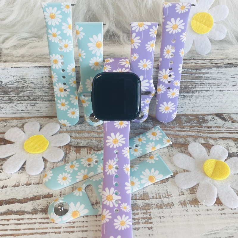 Spring Daisies Print Silicone Band For Fitbit Versa 1/2 Two Colors Available Lavender