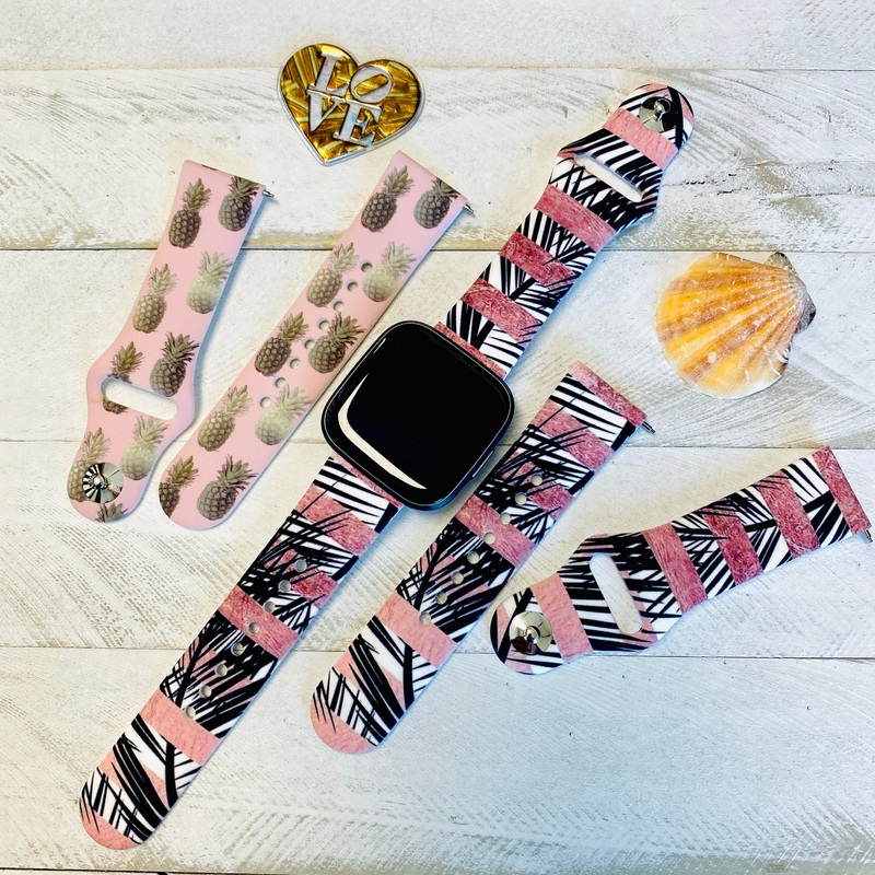 Tropical Rose Gold Print Silicone Band For Fitbit Versa 1/2 Two Colors Available Pineapple