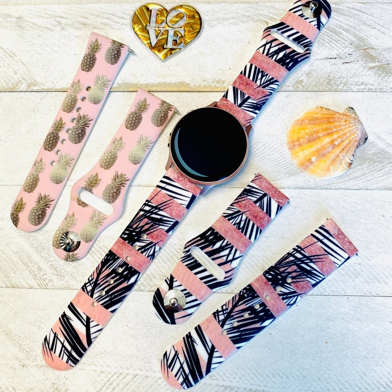 Tropical Rose Gold Print Silicone Band For Samsung Watch Multiple Colors Available Palm Tree