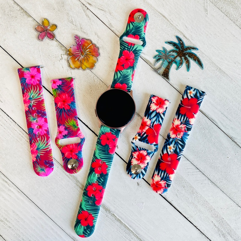 Hibiscus Print Silicone Band For Samsung Watch Multiple Colors Available Pink
