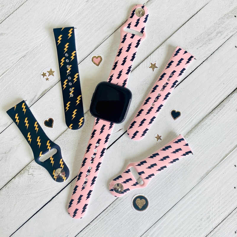 Lightning Bolt Print Silicone Band For Fitbit Versa 1/2 Multiple Colors Available Pink