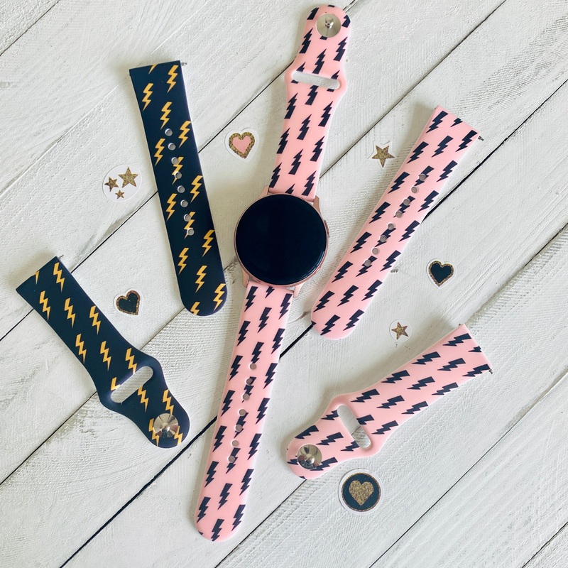 Lightning Bolt Print Silicone Band For Samsung Watch Multiple Colors Available Pink