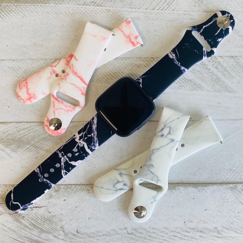 Marble Print Silicone Band For Fitbit Versa 1/2 Multiple Colors Available Pink
