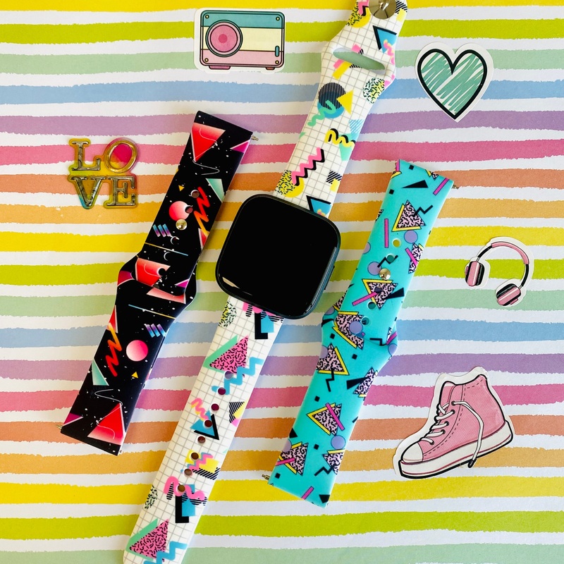 Retro Print Silicone Band For Fitbit Versa 1/2 Multiple Colors Available Turquoise