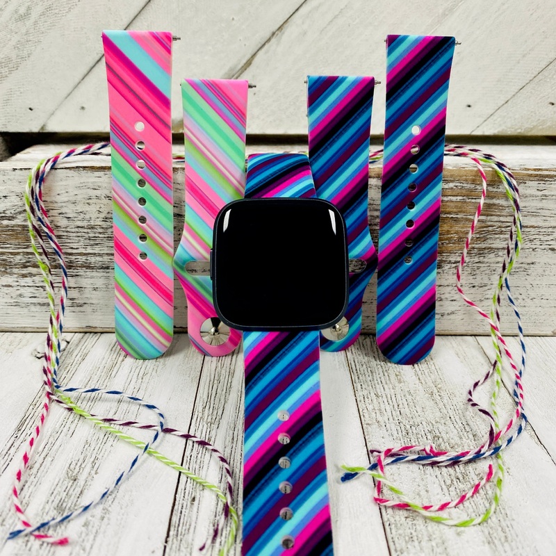 So Cute Stripes Print Silicone Band For Fitbit Versa 1/2 Multiple Colors Available Pink