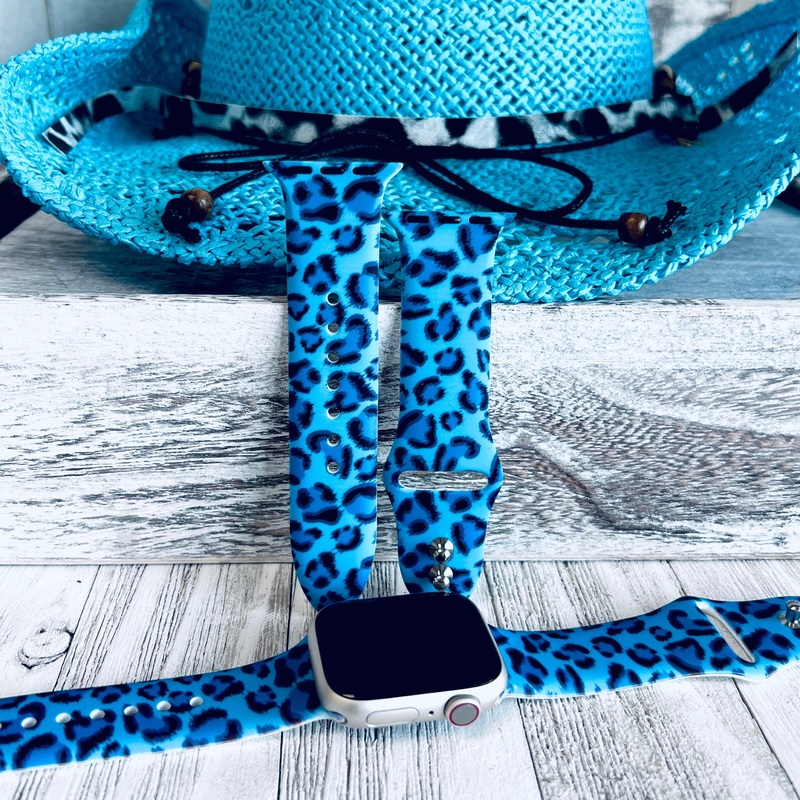 Blue Leopard Print Silicone Band For Apple Watch