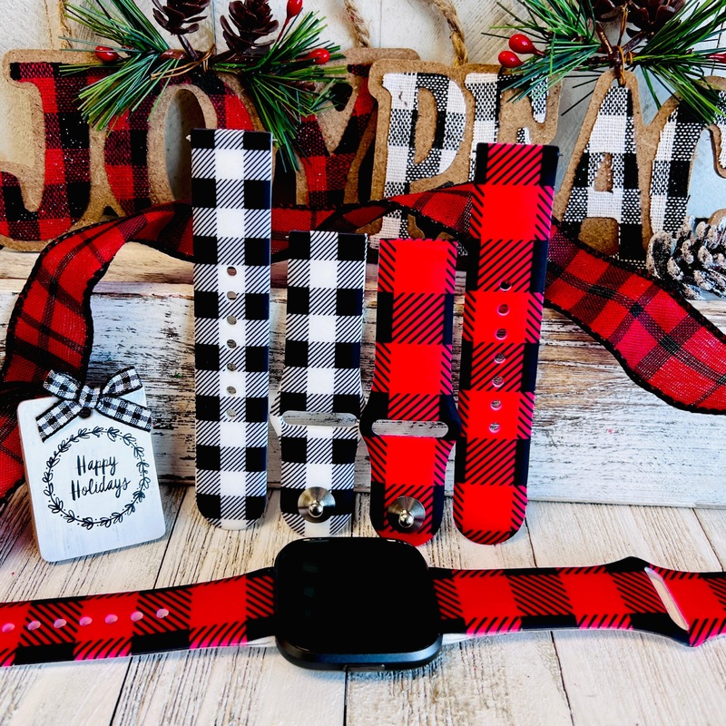 Bull Plaid Print Silicone Band For Fitbit Versa 1/2 Multiple Colors Available Red