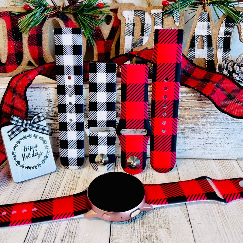 Bull Plaid Print Silicone Band For Samsung Watch Multiple Colors Available Red