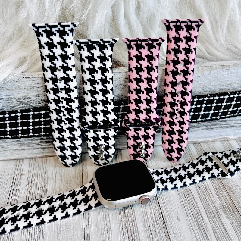 Houndstooth Print Silicone Band For Apple Watch Two Colors Available Black/White