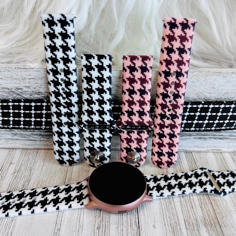 Houndstooth Print Silicone Band For Samsung Watch Multiple Colors Available Black/White