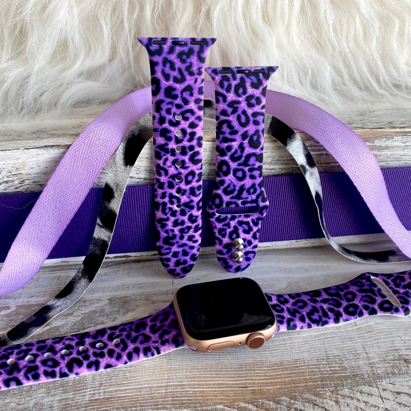 Purple Leopard Print Silicone Band For Apple Watch