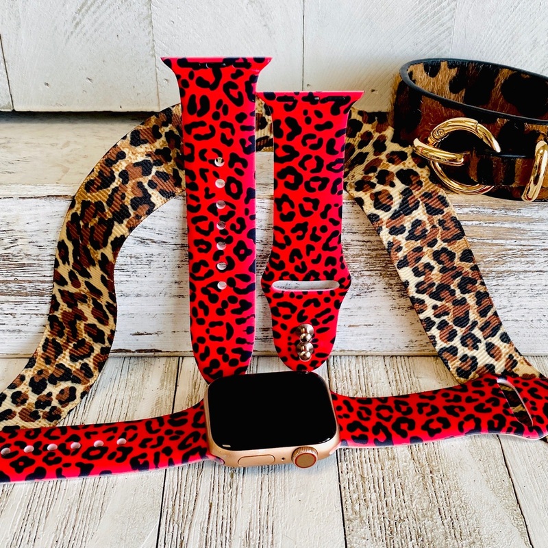 Red Leopard Print Silicone Band For Apple Watch