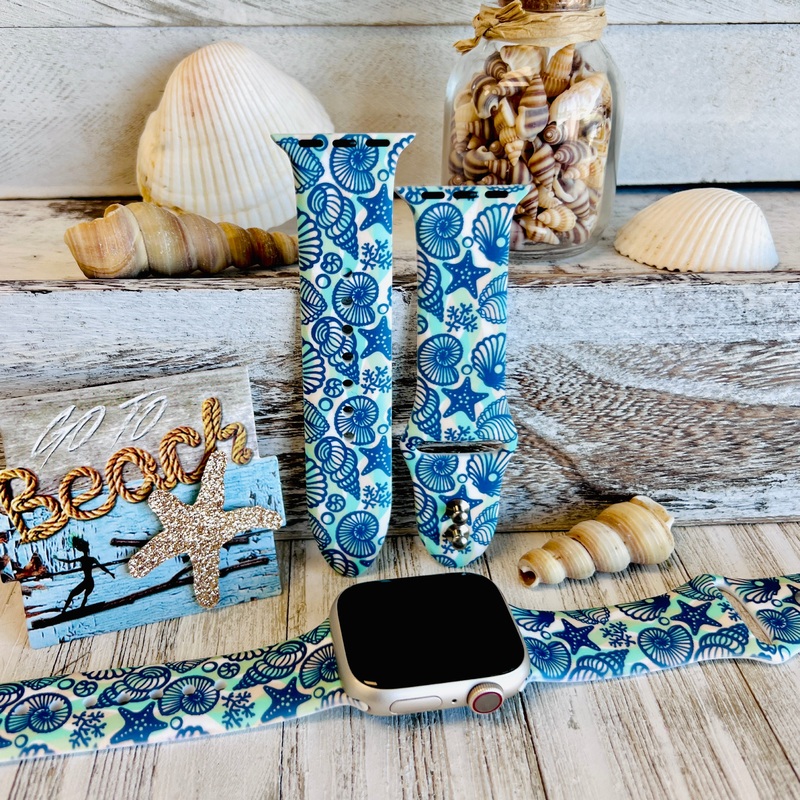 Beachy Seashell Print Silicone Band For Apple Watch