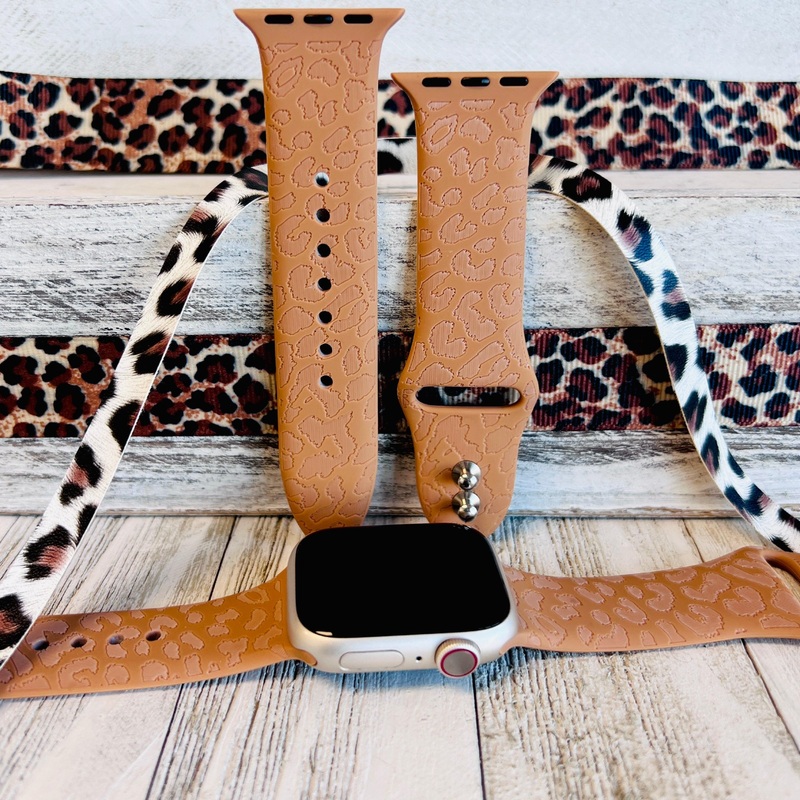 Engraved Brown Leopard Silicone Band For Apple Watch