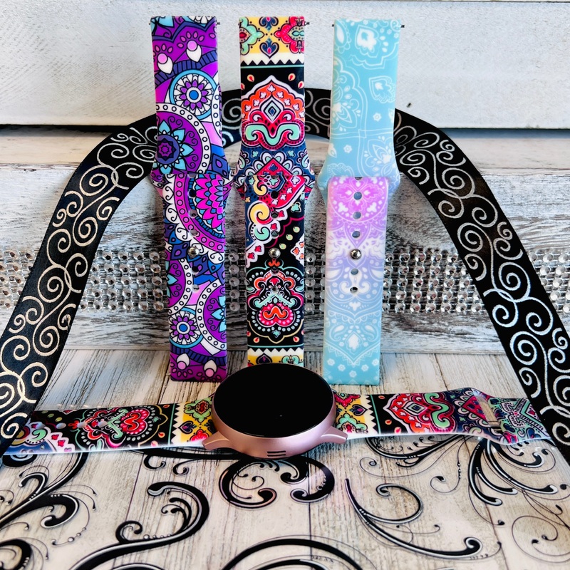 Henna Print Silicone Band For Samsung Watch Multiple Colors Available Black