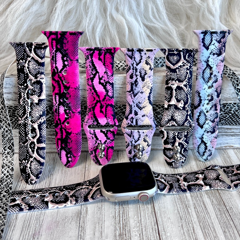 Snakeskin Print Silicone Band For Apple Watch Multiple Colors Available Pink
