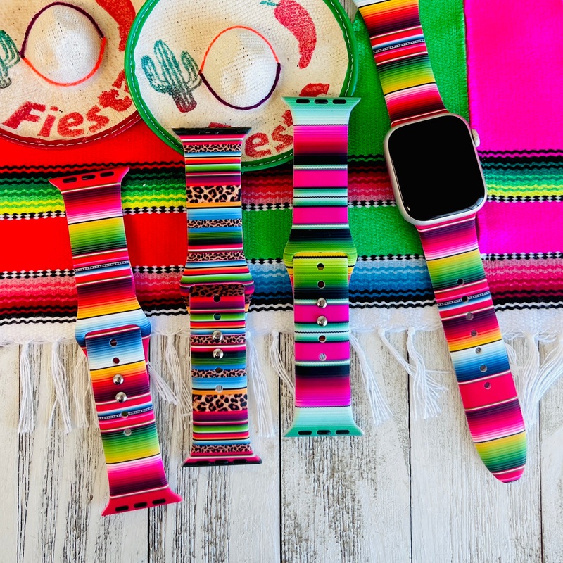 Sarape Blanket Print Silicone Band For Apple Watch Multiple Colors Available Green