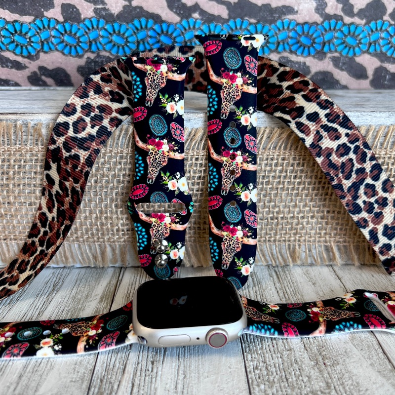 Leopard Bull Skull Print Silicone Band For Apple Watch