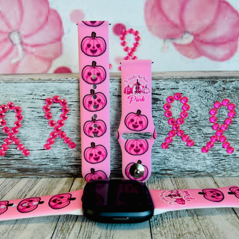 Pink Pumpkin Print Silicone Band For Fitbit Versa 1/2