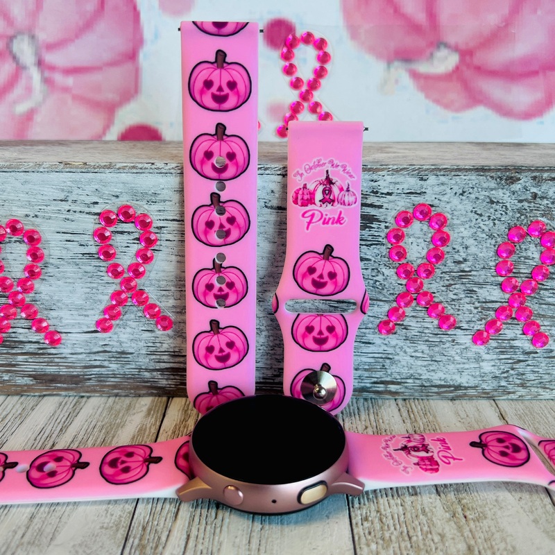 Pink Pumpkin Print Silicone Band For Samsung Watch