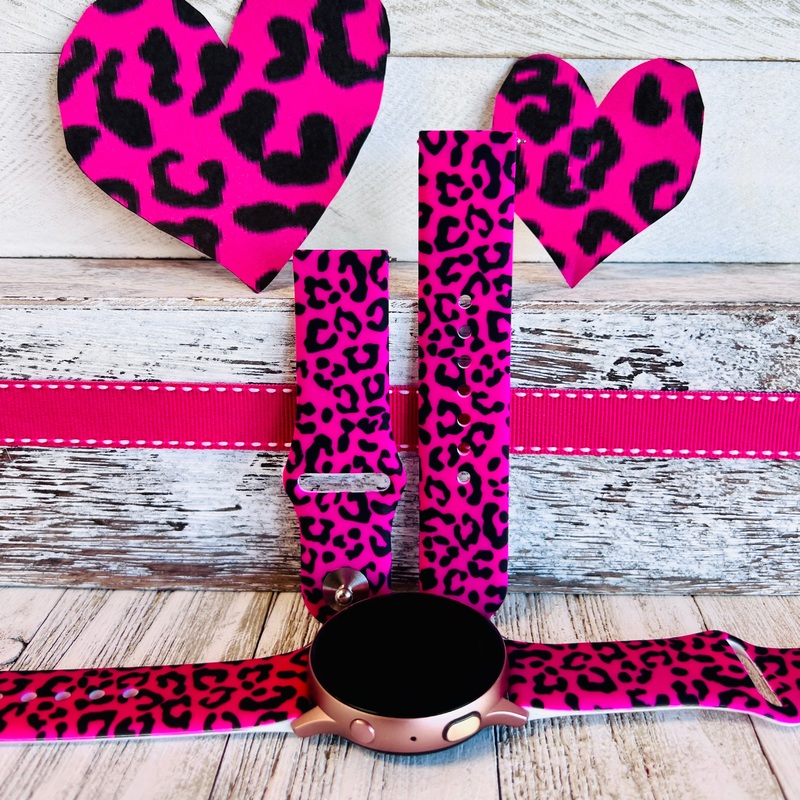 Barbiecore Pink Leopard Print Silicone Band For Samsung Watch