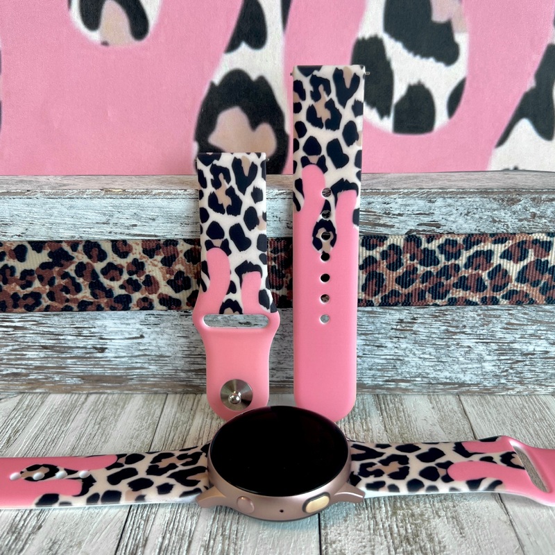 Coral Leopard Drip Print Silicone Band For Samsung Watch