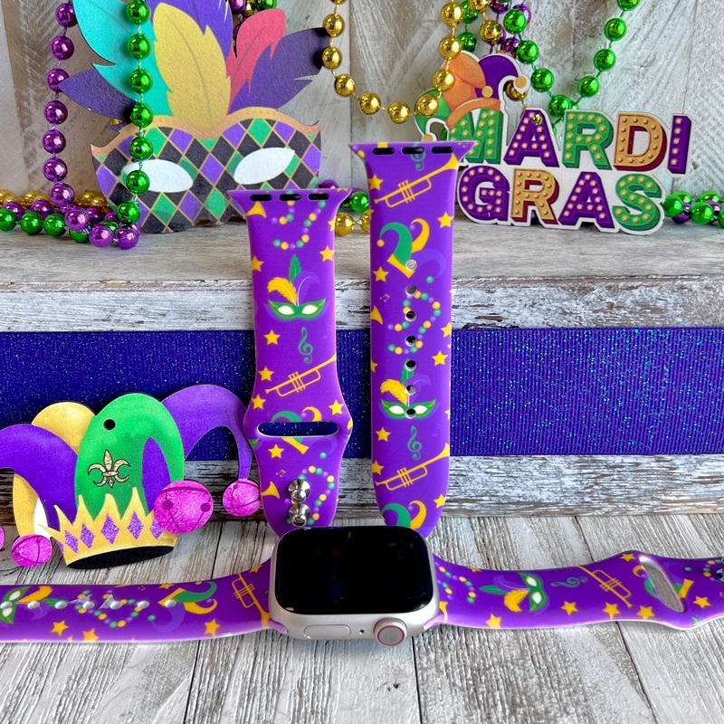 Mardi Gras Print Silicone Band For Apple Watch