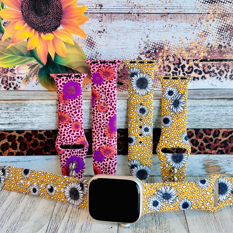Leopard Sunflower Print Silicone Band For Apple Watch (Two Colors Available) Pink