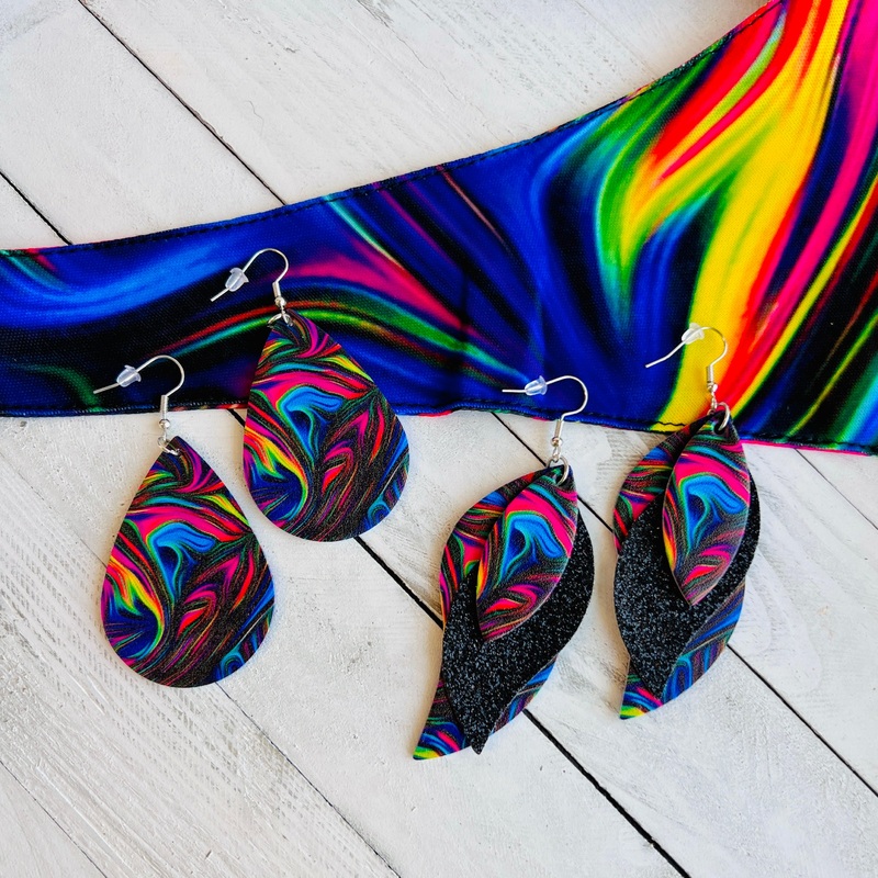 Neon Taffy Faux Leather Teardrop Ear Bling Two Styles Available