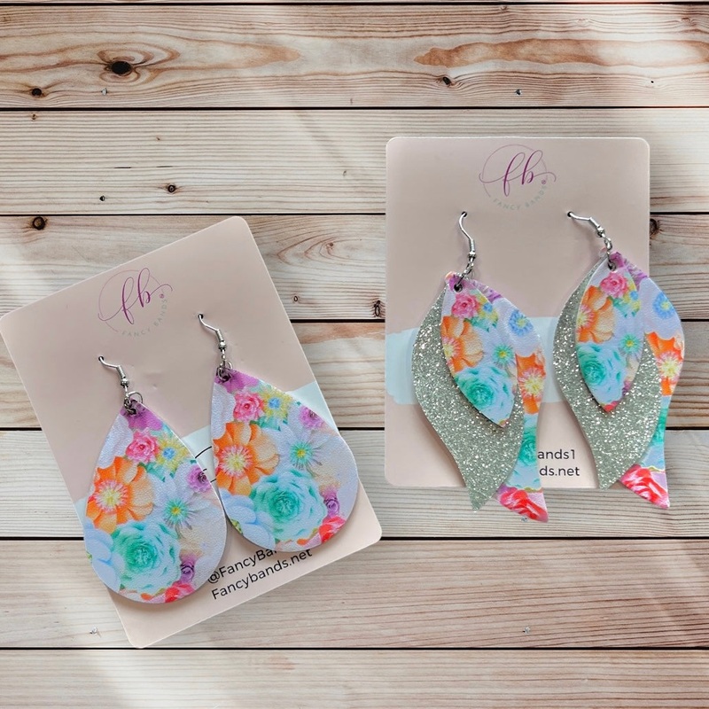 Spring Bouquet Faux Leather Teardrop Ear Bling Two Styles Available