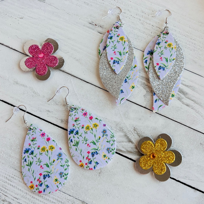 Wild Flowers Faux Leather Teardrop Ear Bling Two Styles Available