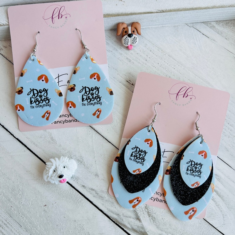Dog Kisses Faux Leather Teardrop Ear Bling Two Styles Available