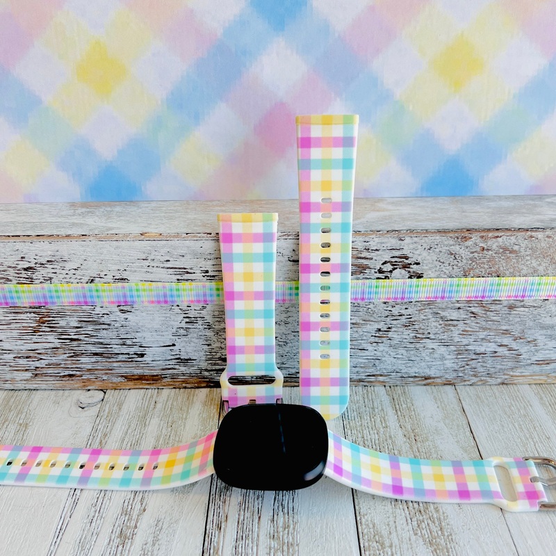 Pastel Gingham Print Silicone Band For Fitbit Versa 3/4/Sense