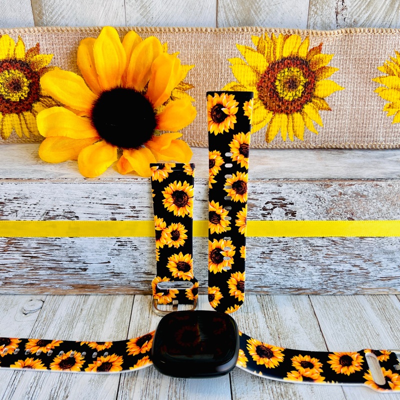 Sunflower Black Background Print Silicone Band For Fitbit Versa 3/4/Sense