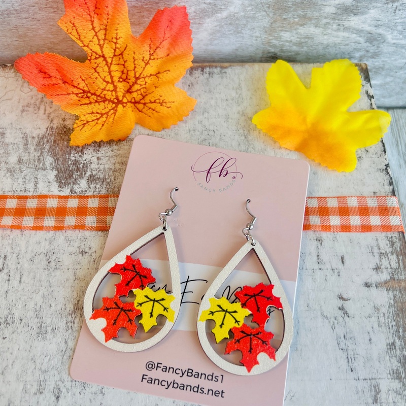 Autumn Leaves Wooden Drop Ear Bling