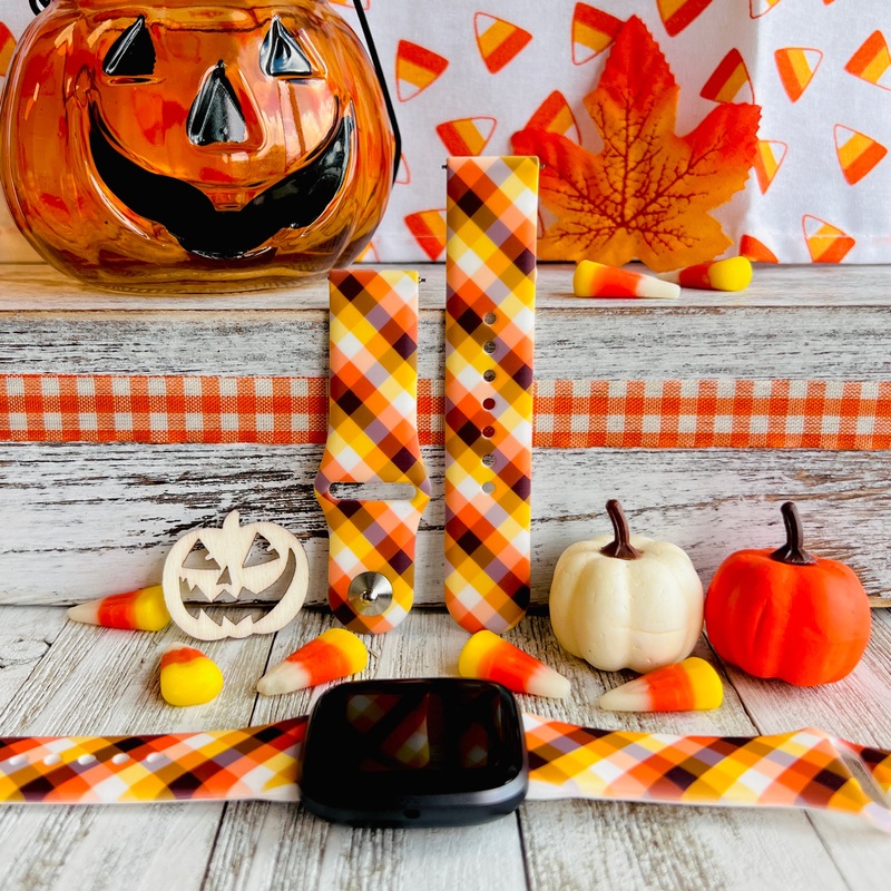 Candy Corn Gingham Print Silicone Band For Fitbit Versa 1/2