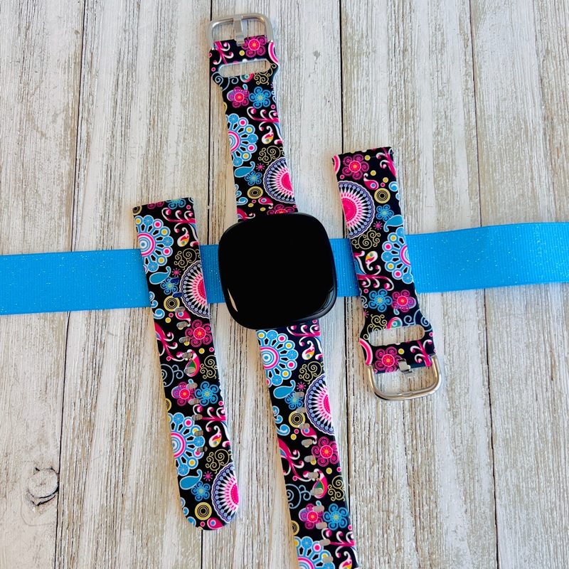 Colorful Paisley Black Print Silicone Band For Fitbit Versa 3/4/Sense